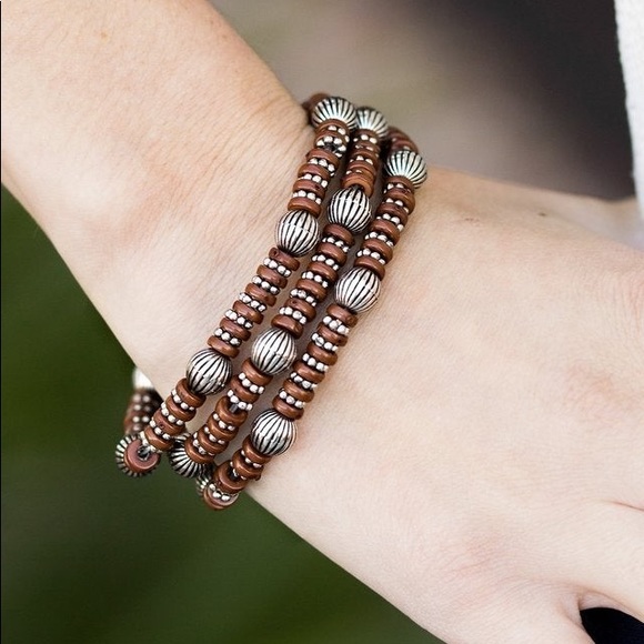 Earthy Brown and Silver Elastic Stretchy Bracelet NWT